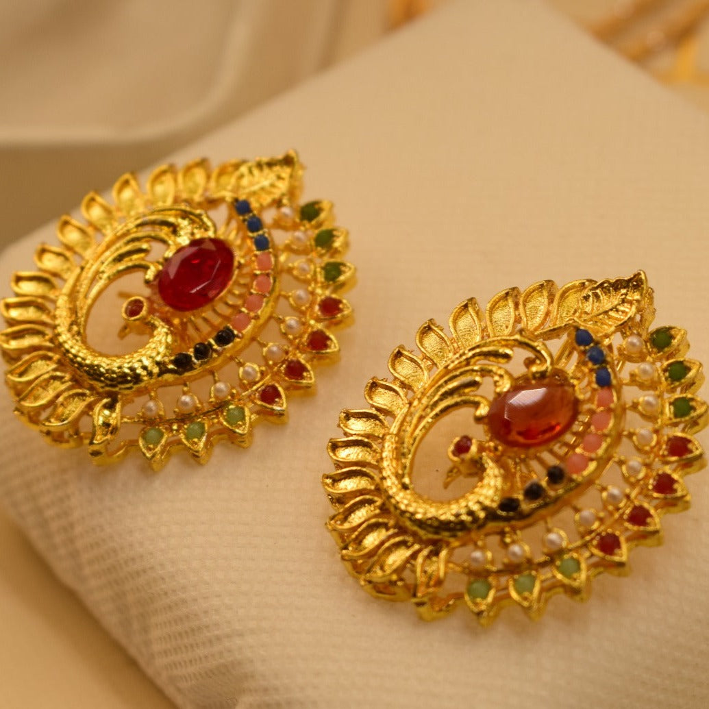 Elegant Design Golden Multicolour Stones Earrings For Girls/women.