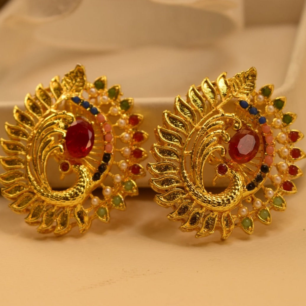 Elegant Design Golden Multicolour Stones Earrings For Girls/women.