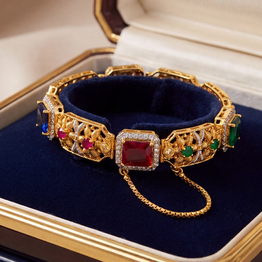 Fancy Design Gold Plated Crystal Stones Bangle for Girls/Women