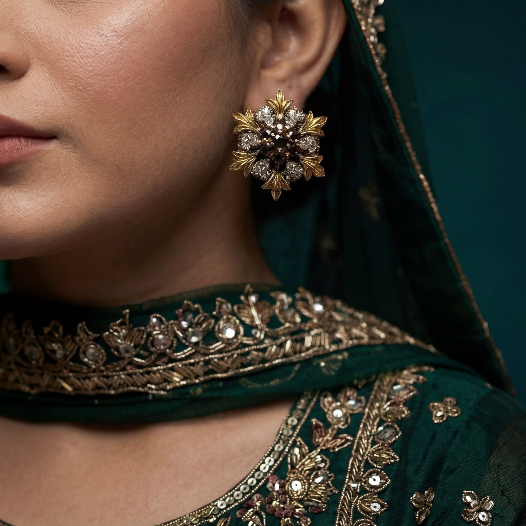 Elegant Unique Design Gold Plated Crystal Stones Earrings For Girls/women