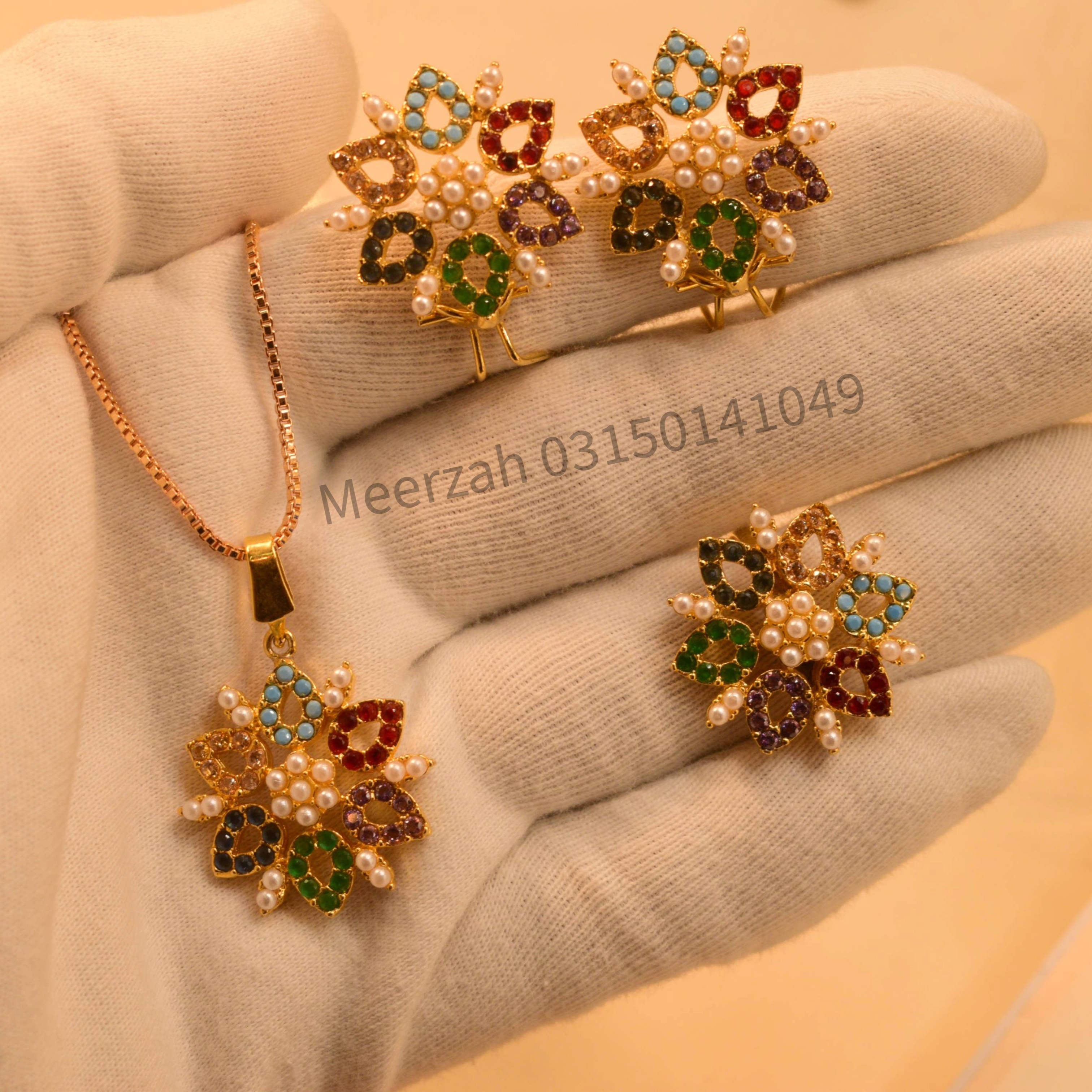 Beautiful Fancy Gold Plated Multi Stones Necklace Set for Girls/Women