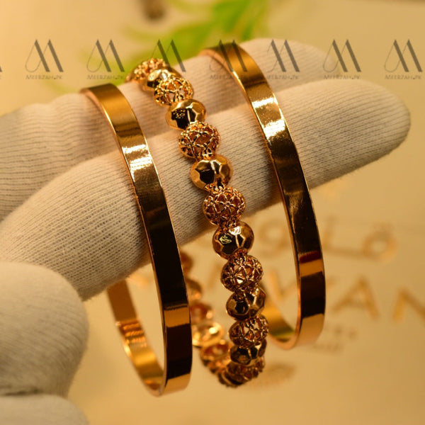 Elegant Unique Design Gold Plated 3pc Bangles Set for Girls/Women