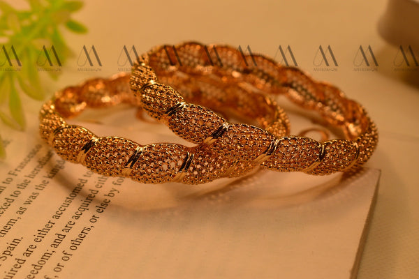 Luxury Design Gold Plated 2pc Bangles Set for Girls/Women