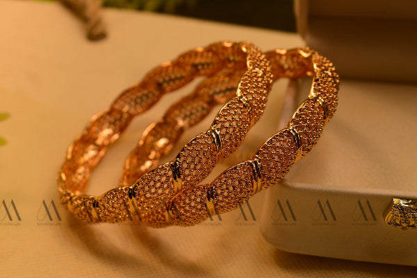 Luxury Design Gold Plated 2pc Bangles Set for Girls/Women