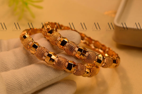 Gorgeous Design Gold Plated 2pc Bangles Set for Girls/Women