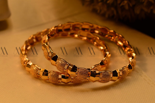 Gorgeous Design Gold Plated 2pc Bangles Set for Girls/Women