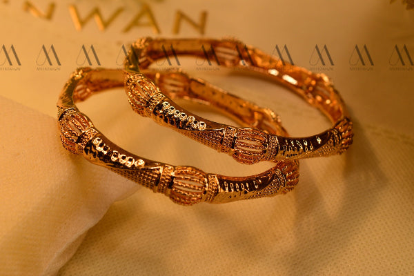 Luxury Design Gold Plated 2pc Bangles Set for Girls/Women