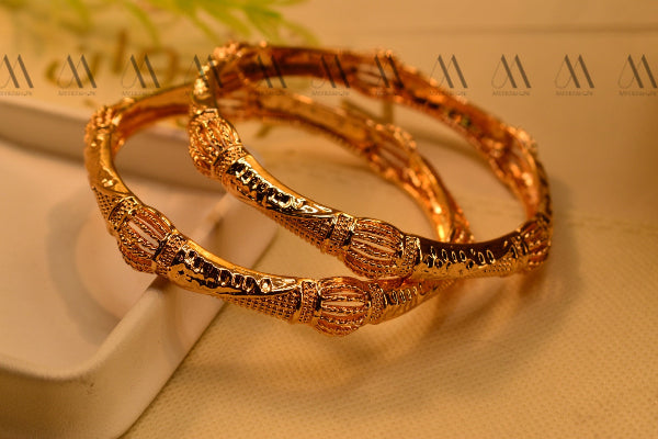 Luxury Design Gold Plated 2pc Bangles Set for Girls/Women