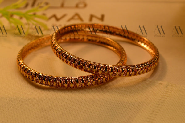 Glamorous Design Gold Plated 2pc Bangles Set for Girls/Women