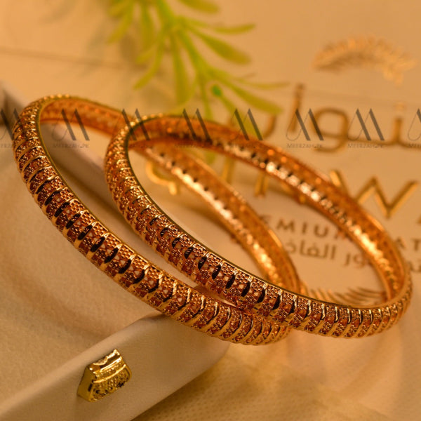 Glamorous Design Gold Plated 2pc Bangles Set for Girls/Women