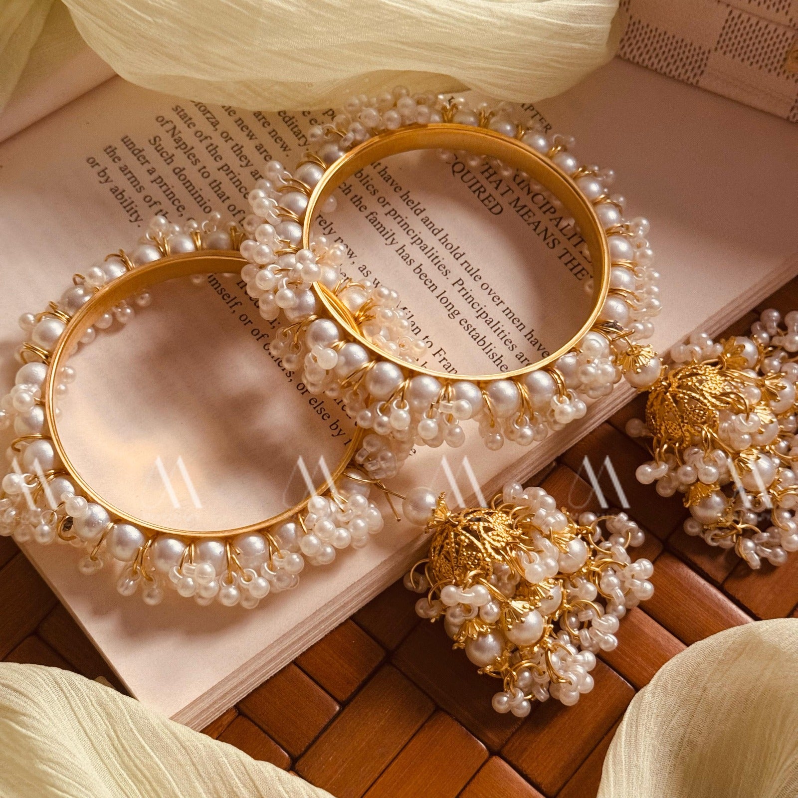 Gourgeous Design Gold Plated Pearls Bangle Set for Girls/Women