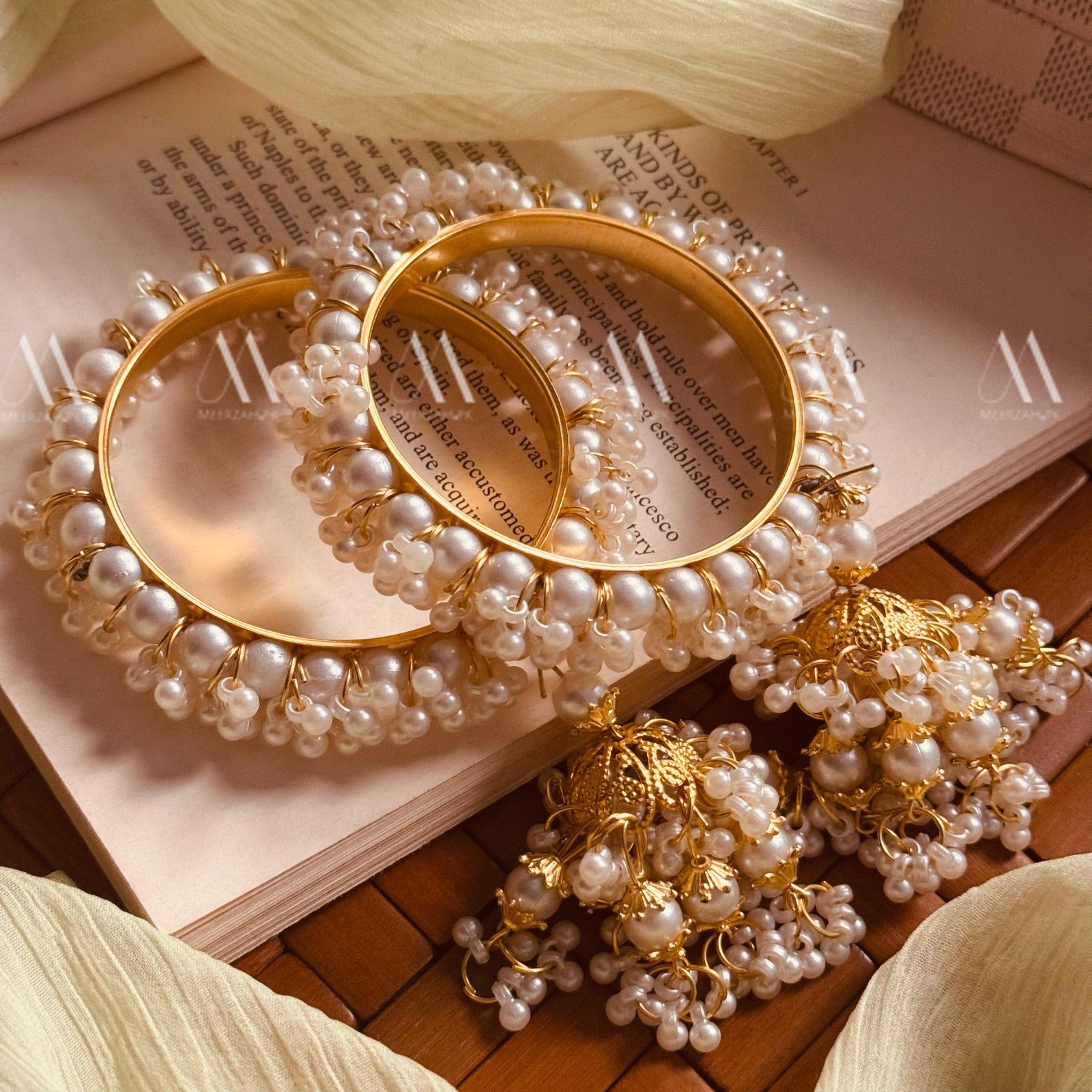 Gourgeous Design Gold Plated Pearls Bangle Set for Girls/Women