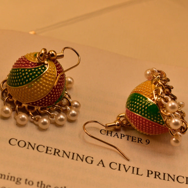 Gorgeous Design Gold Plated Multi Color Pearls Earrings For Girls/women
