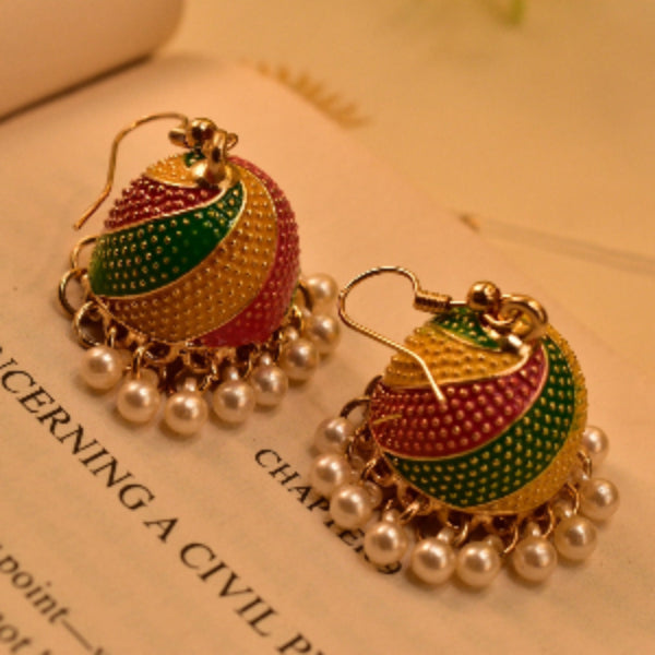 Gorgeous Design Gold Plated Multi Color Pearls Earrings For Girls/women