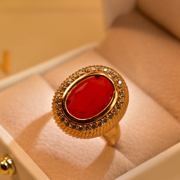 Luminous Design Gold Plated Real Stone Ring For Girls/Women