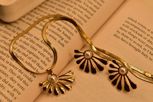 Luminous Flower Design Gold Plated Necklace Set for Girls/Women