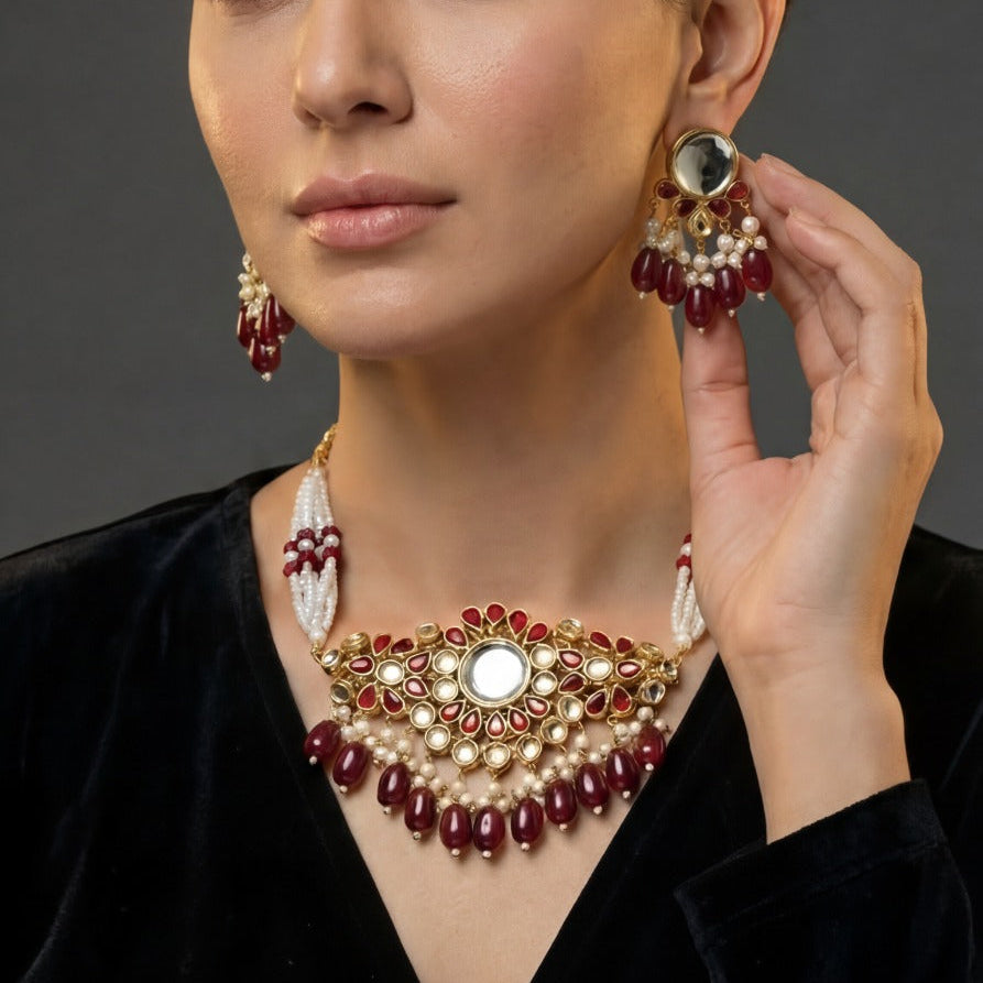 Charming Design Gold Plated Crystal Stones Kundan Necklace Set for Girls/Women