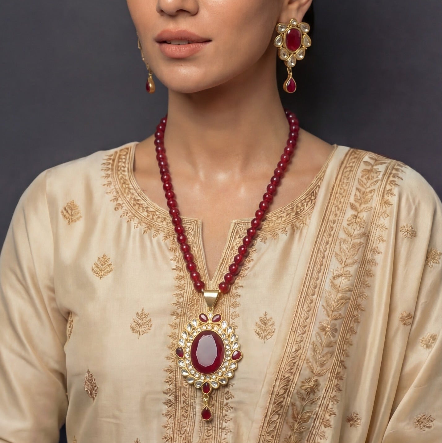 Fancy Unique Design Gold Plated Kundan Necklace Set for Girls/Women