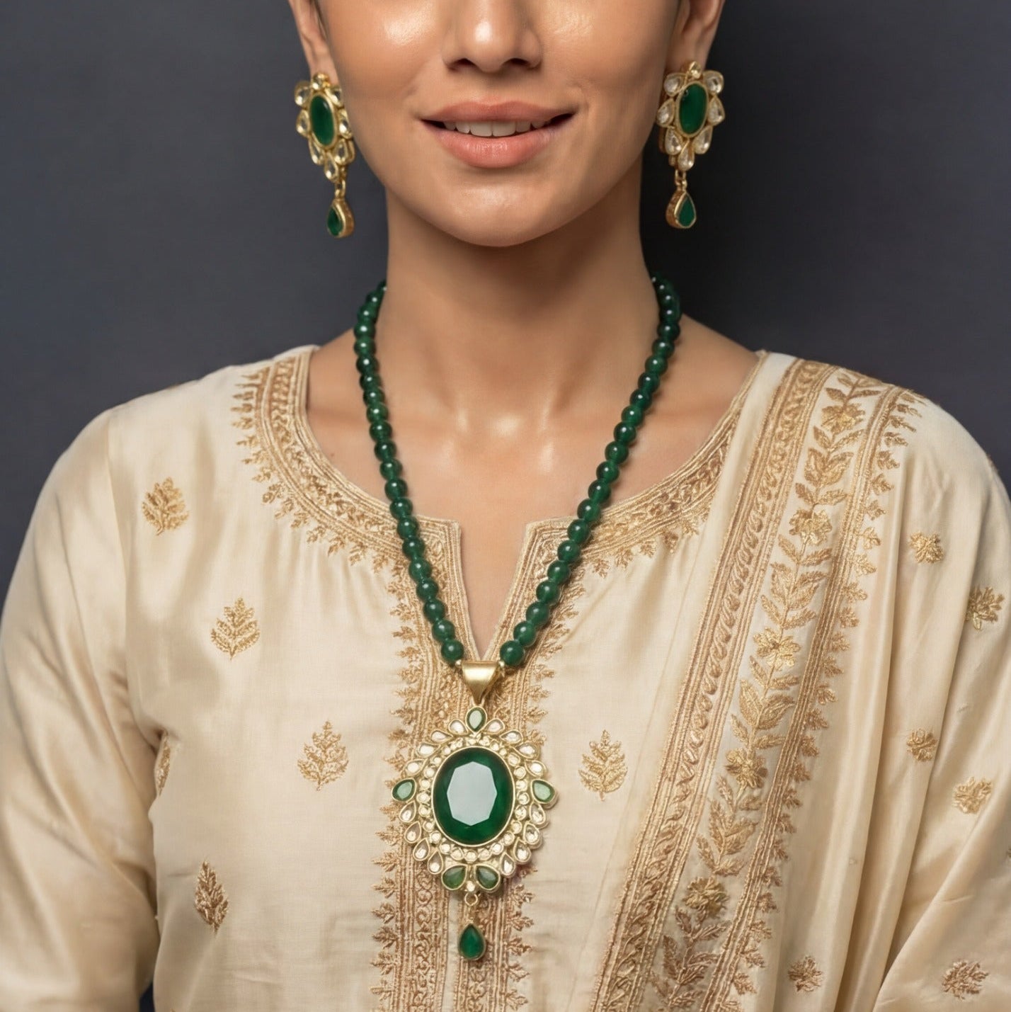 Fancy Unique Design Gold Plated Kundan Necklace Set for Girls/Women