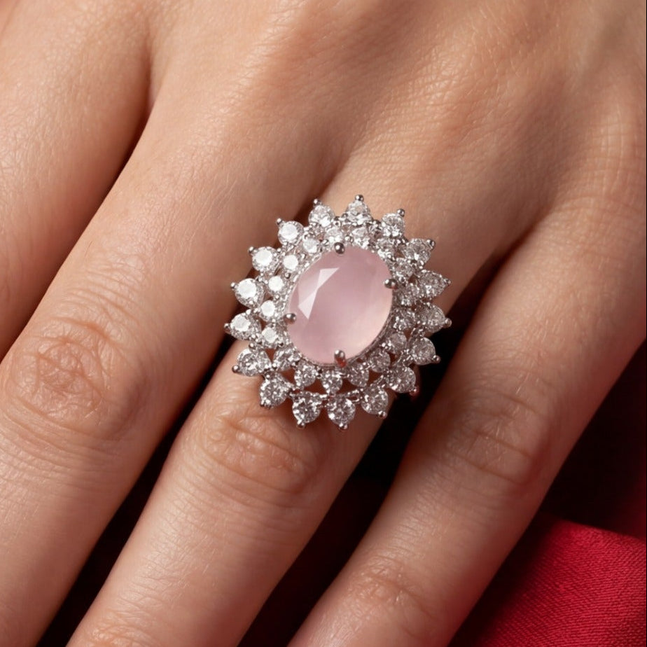 Fancy Unique Design Silver Plated Crystal Stones Ring For Girls/Women