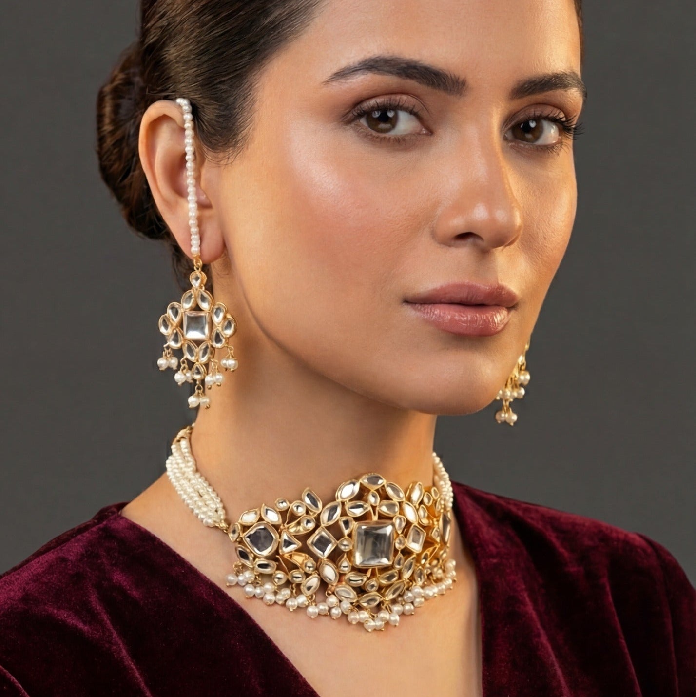 Stylish Unique Design Gold Plated Kundan Necklace Set for Girls/Women