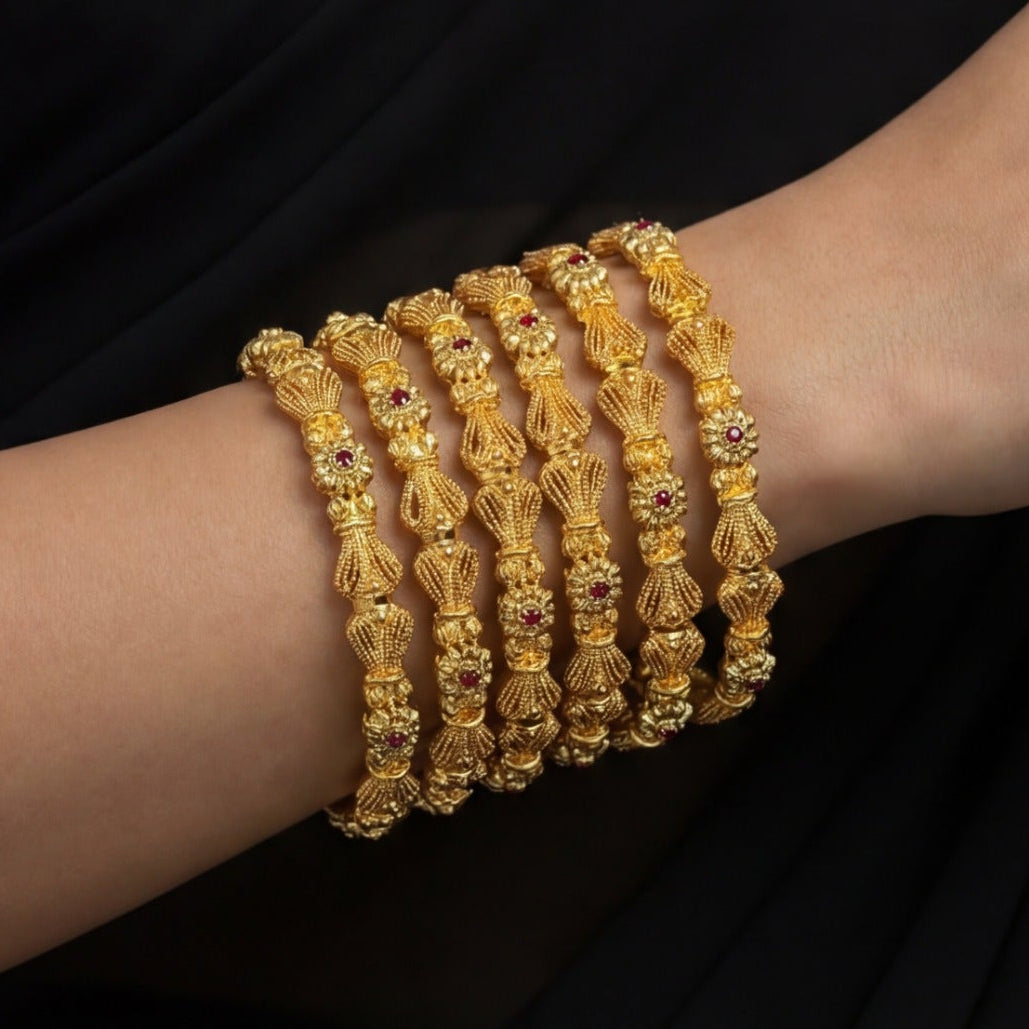 Luxury Design Gold Plated Crystal Stones 6pc Bangle Set for Girls/Women