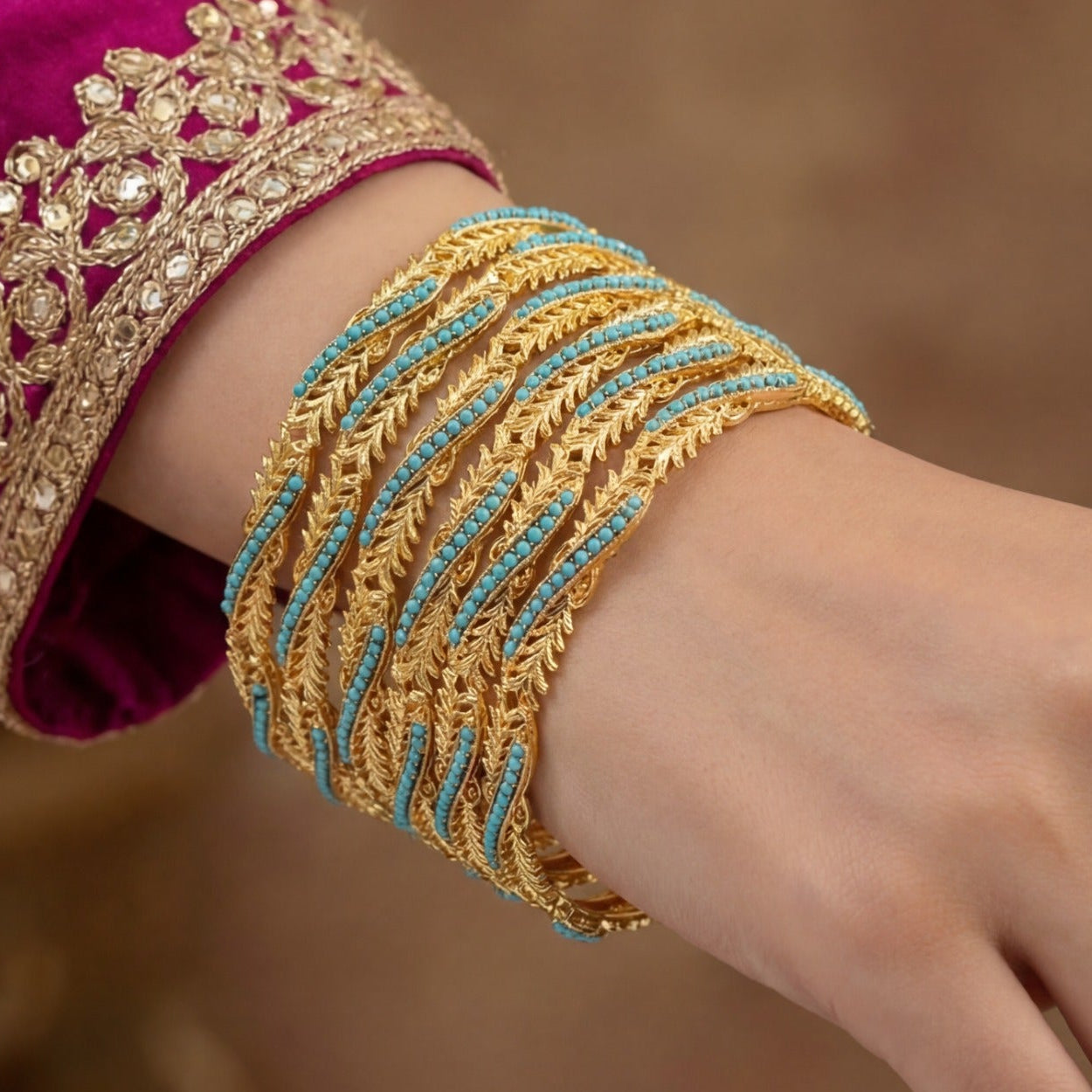 Elegant Design Gold Plated Crystal Stones 6pc Bangle Set for Girls/Women