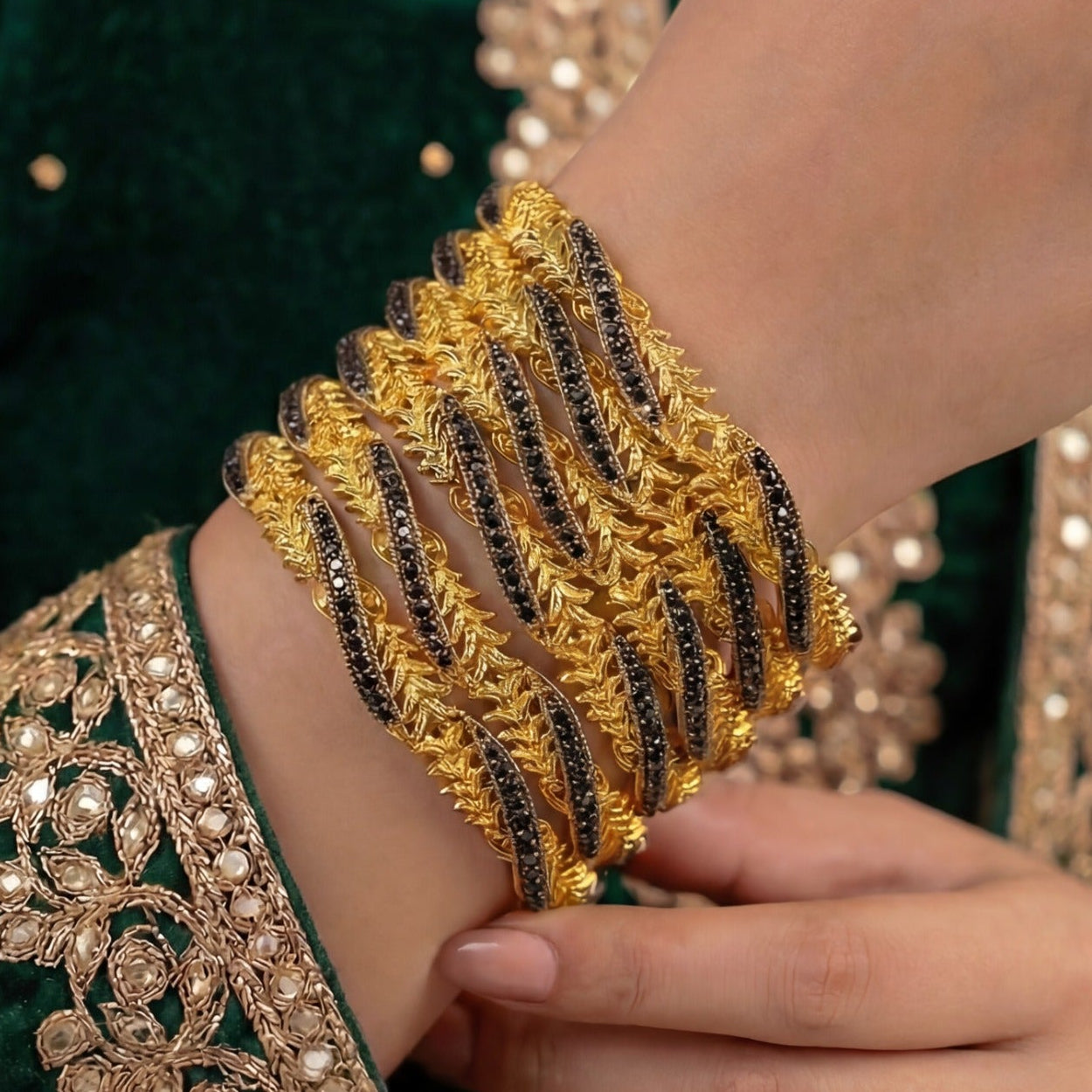 Elegant Design Gold Plated Crystal Stones 6pc Bangle Set for Girls/Women