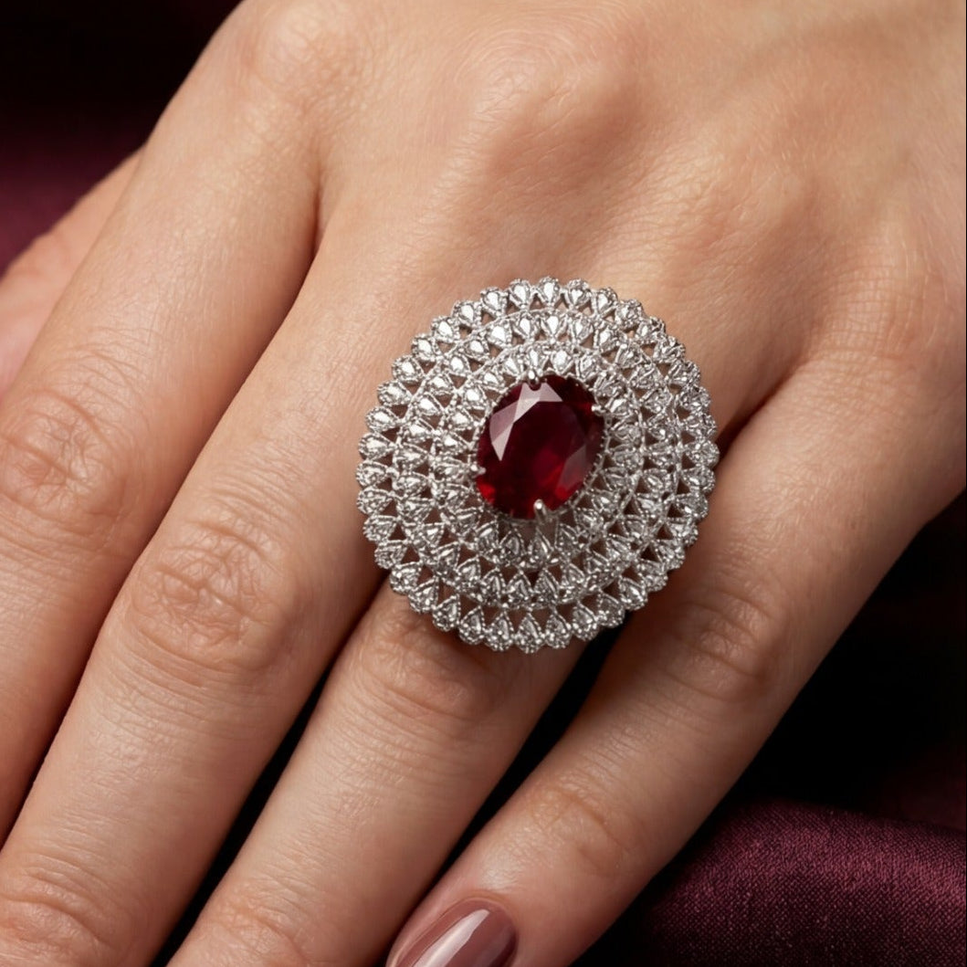 Beautiful Unique Design Silver Plated Crystal Stone Ring For Girls/Women