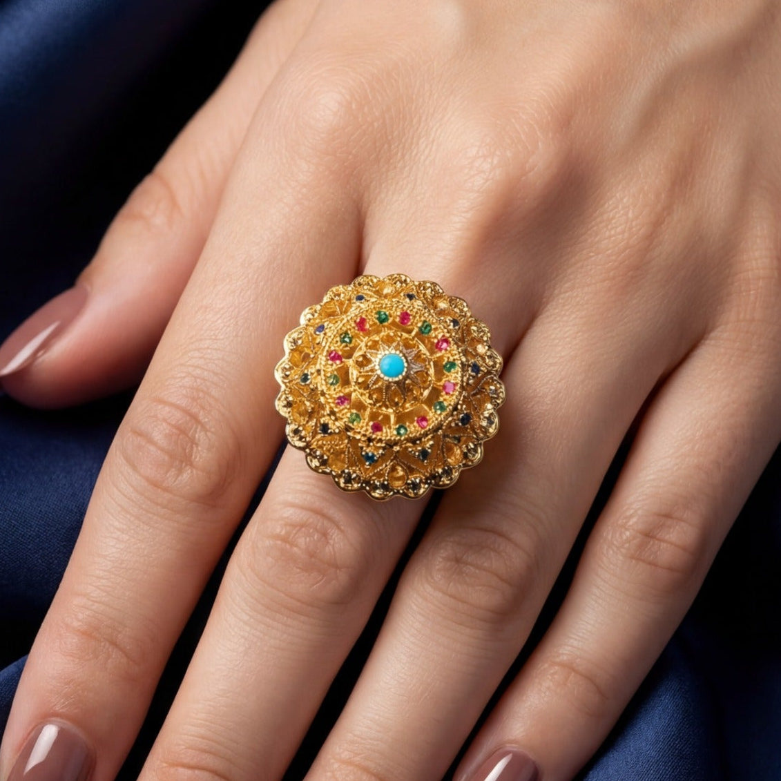 Charming Unique Design Gold Plated Crystal Stones Ring For Girls/Women