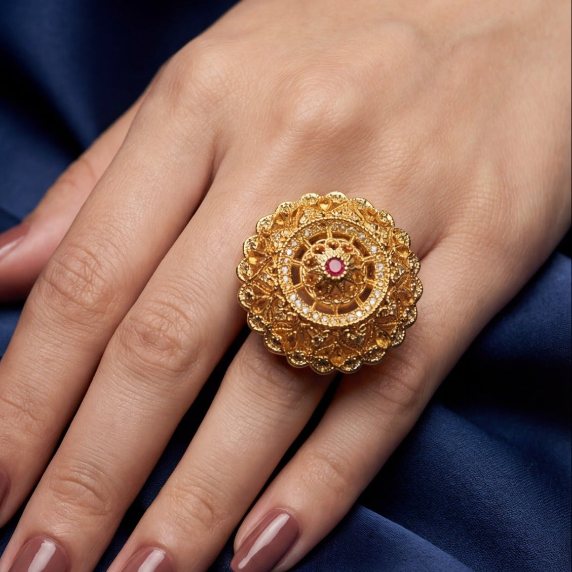Charming Unique Design Gold Plated Crystal Stones Ring For Girls/Women