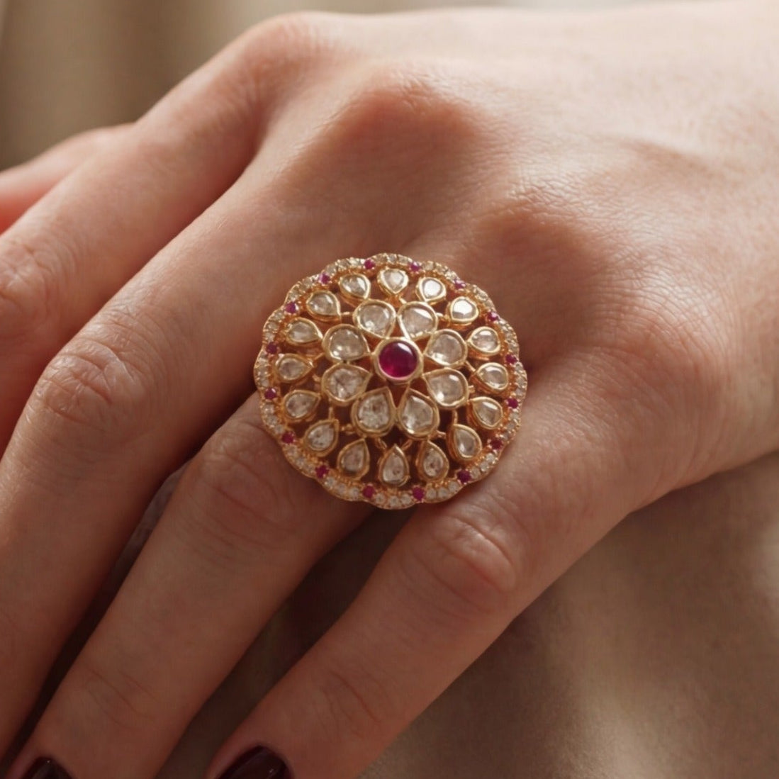 Gorgeous Unique Design Gold Plated Crystal Stones Ring For Girls/Women