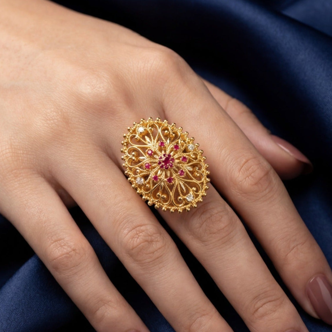 Sparkling Unique Design Gold Plated Crystal Stones Ring For Girls/Women