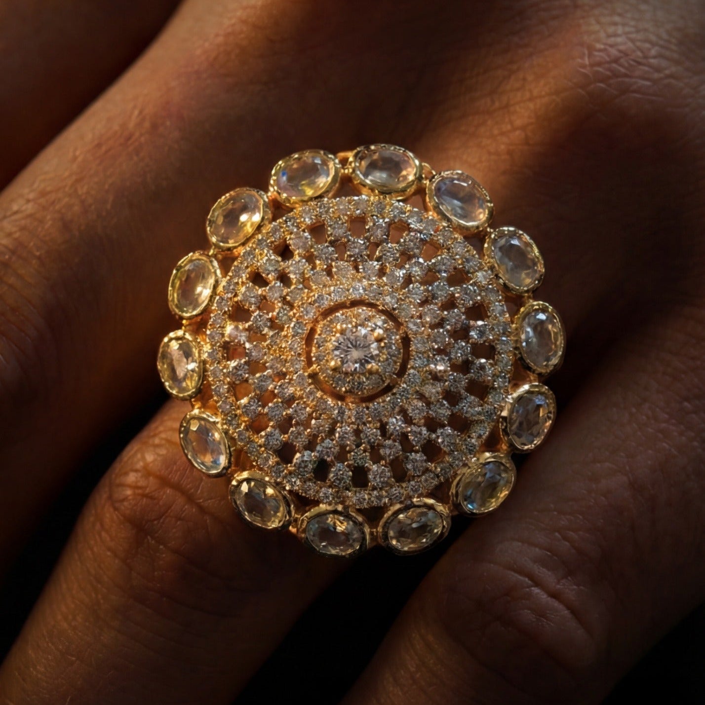 Elegant Unique Design Gold Plated Crystal Stones Ring For Girls/Women