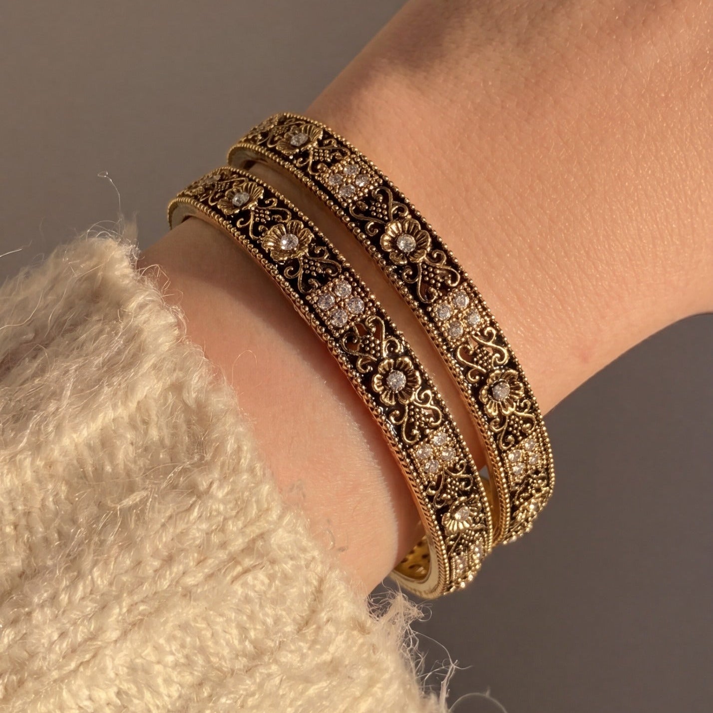 Stylish Unique Design Gold Plated 2pc Bangle Set for Girls/Women