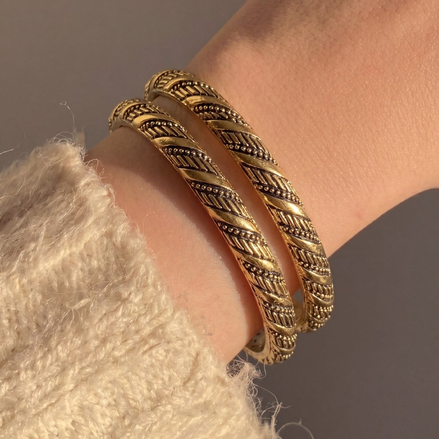 Fancy Unique Design Gold Plated 2pc Bangle Set for Girls/Women