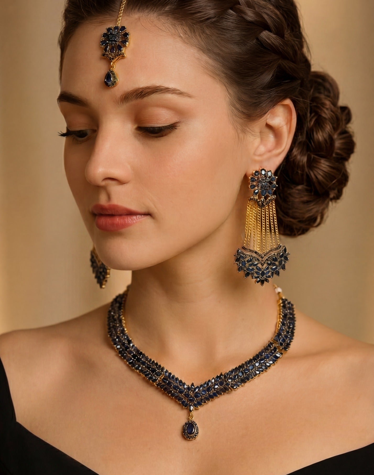 Charming Design Gold Plated Crystal Stones Necklace Set for Girls/Women