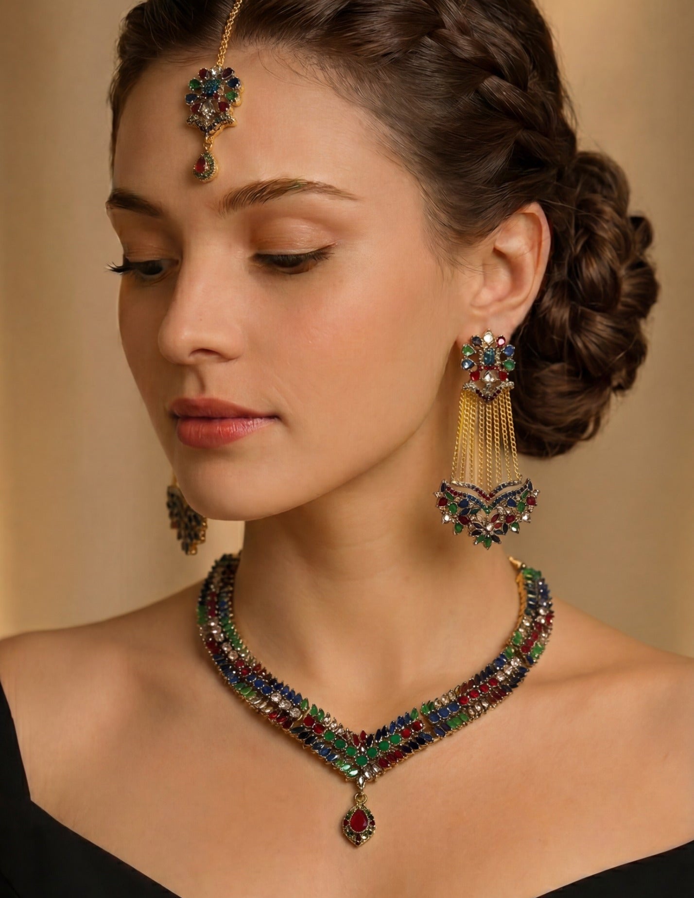Charming Design Gold Plated Crystal Stones Necklace Set for Girls/Women