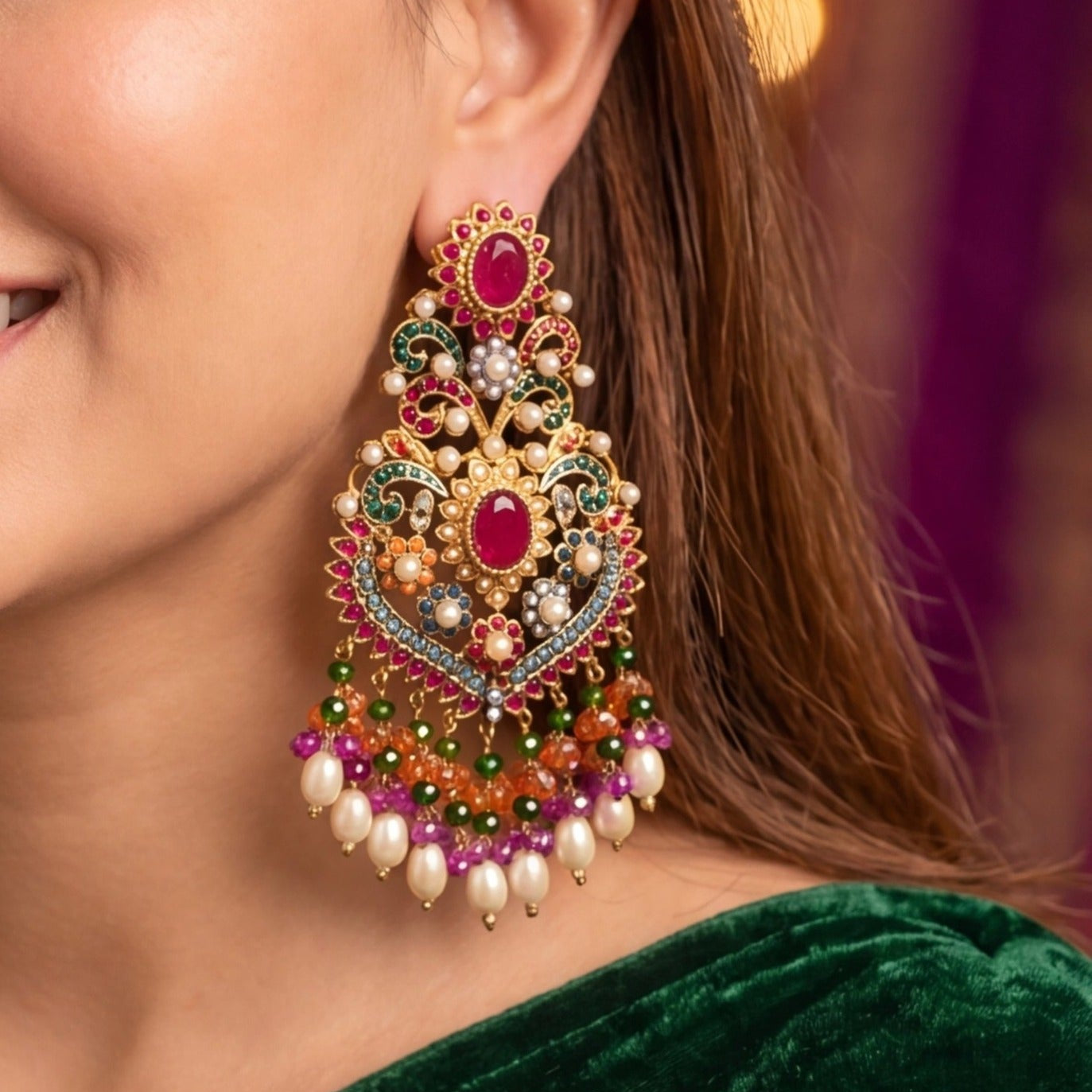 Elegant Design Gold Plated Crystal Stones Earrings For Girls/women