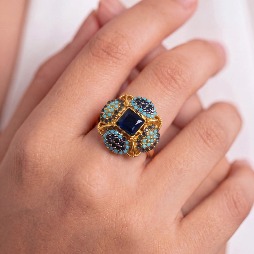 Dazzling Flower Design Gold Plated Crystal Stones Ring For Girls/Women