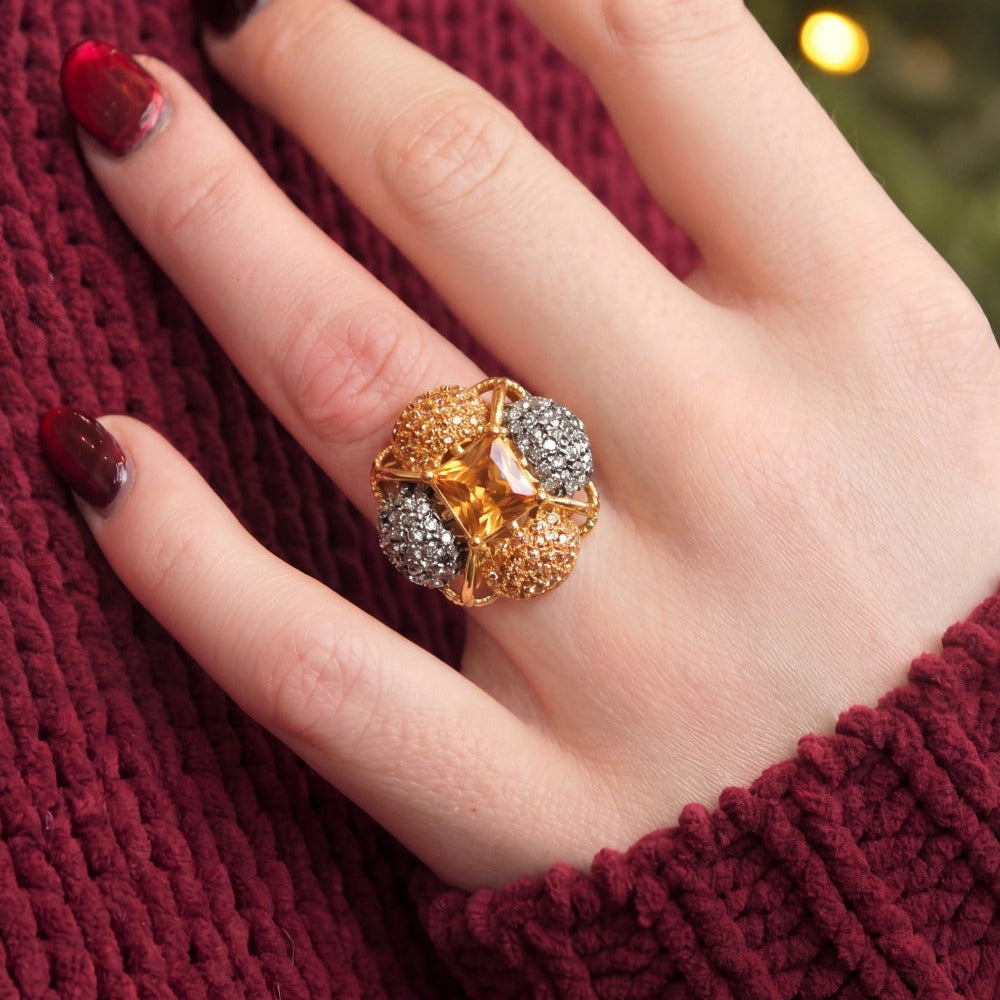 Dazzling Flower Design Gold Plated Crystal Stones Ring For Girls/Women