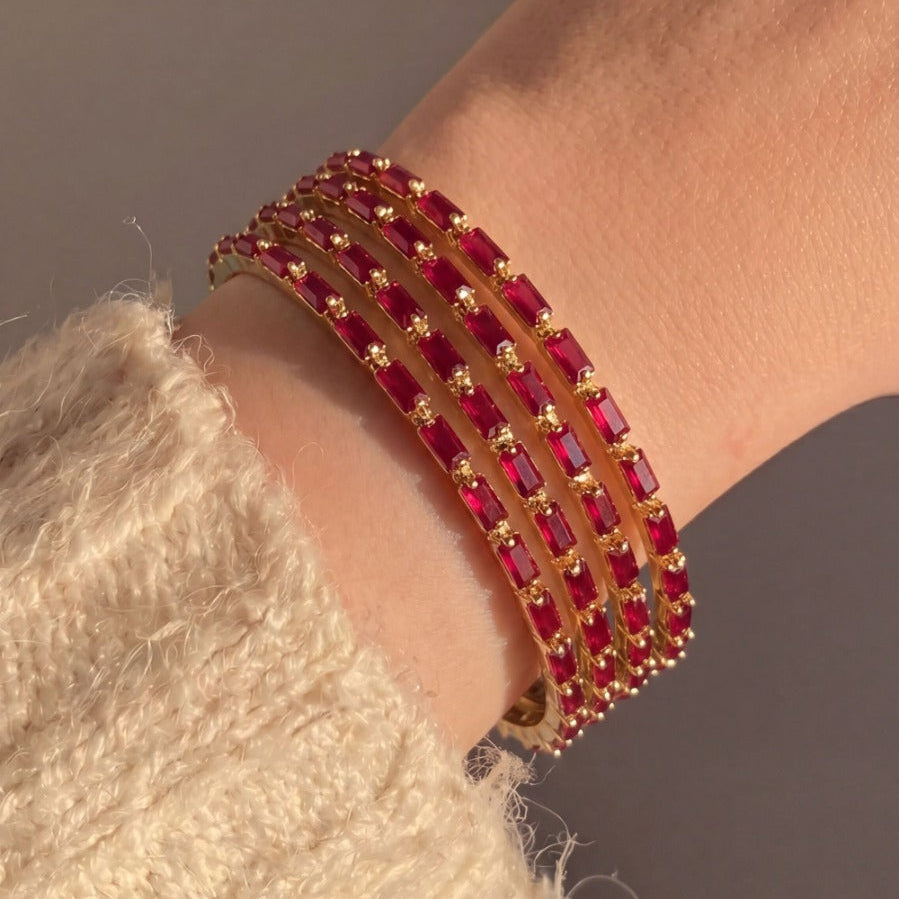 Glamorous Design Gold Plated Crystal Stones 4pc Bangle set For Girls/women