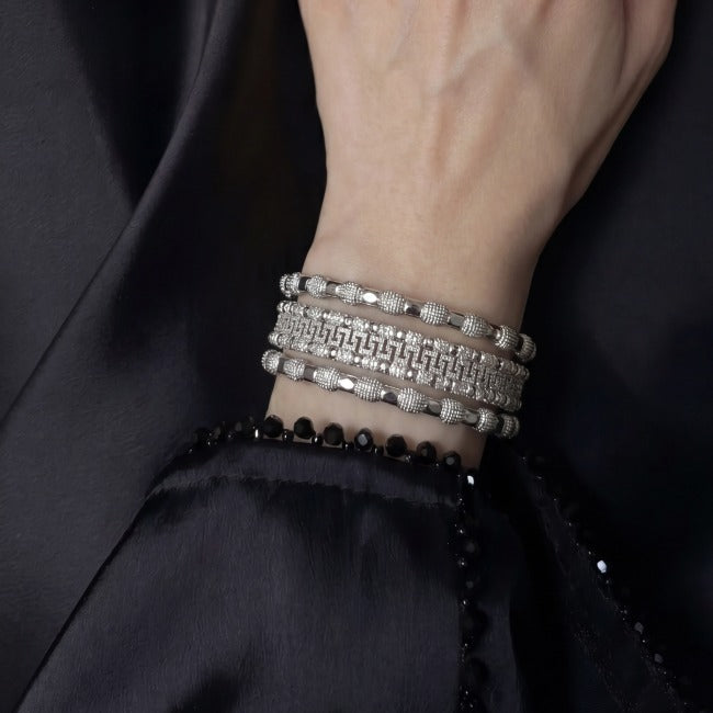 Elegant Unique Design Silver Plated 3pc Bangle set For Girls/women