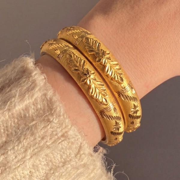 Glamorous Unique Design Gold Plated 2pc Bangle set For Girls/women