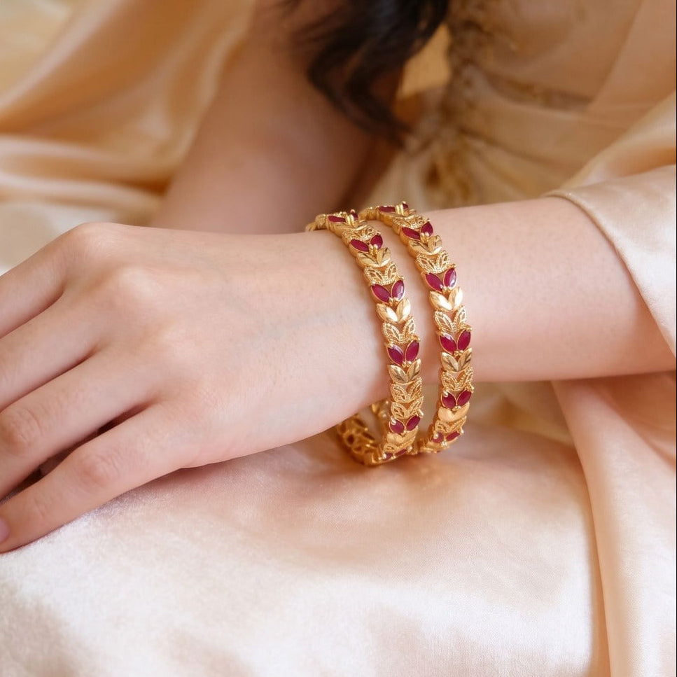 Sparkling Design Gold Plated Crystal Stones 2pc Bangle Set For Girls/women