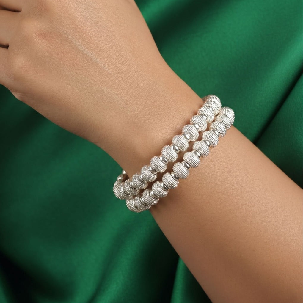 Charming Unique Design Silver Plated 2pc Bangle Set For Girls/women