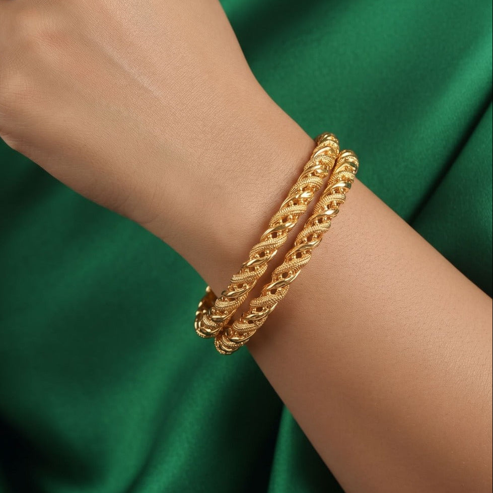 Elegant Unique Design Gold Plated 2pc Bangle Set For Girls/women