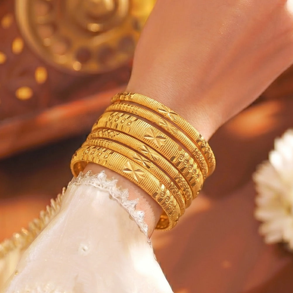 Fancy Unique Design Gold Plated 6pc Bangle Set For Girls/women