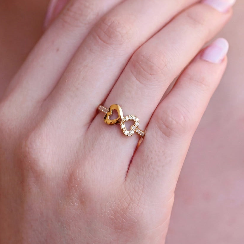 Charming Unique Heart Design Crystal Stones Adjustable Ring For Girls/women