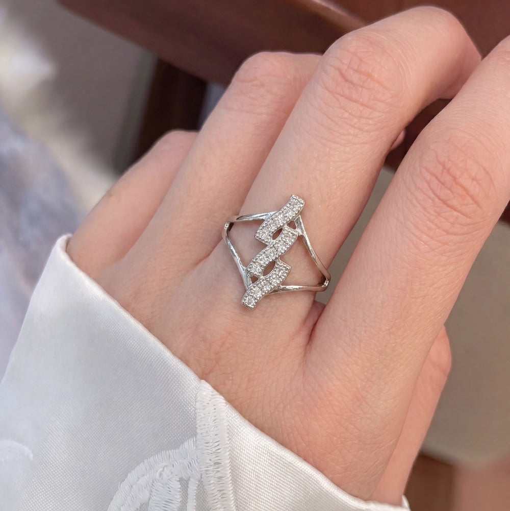 Luxury Design Silver Plated Crystal Stones Adjustable Ring For Girls/women